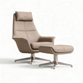 Sillón de tela beige con reposapiés y estructura metálica de 80 x 80 x 100 cm