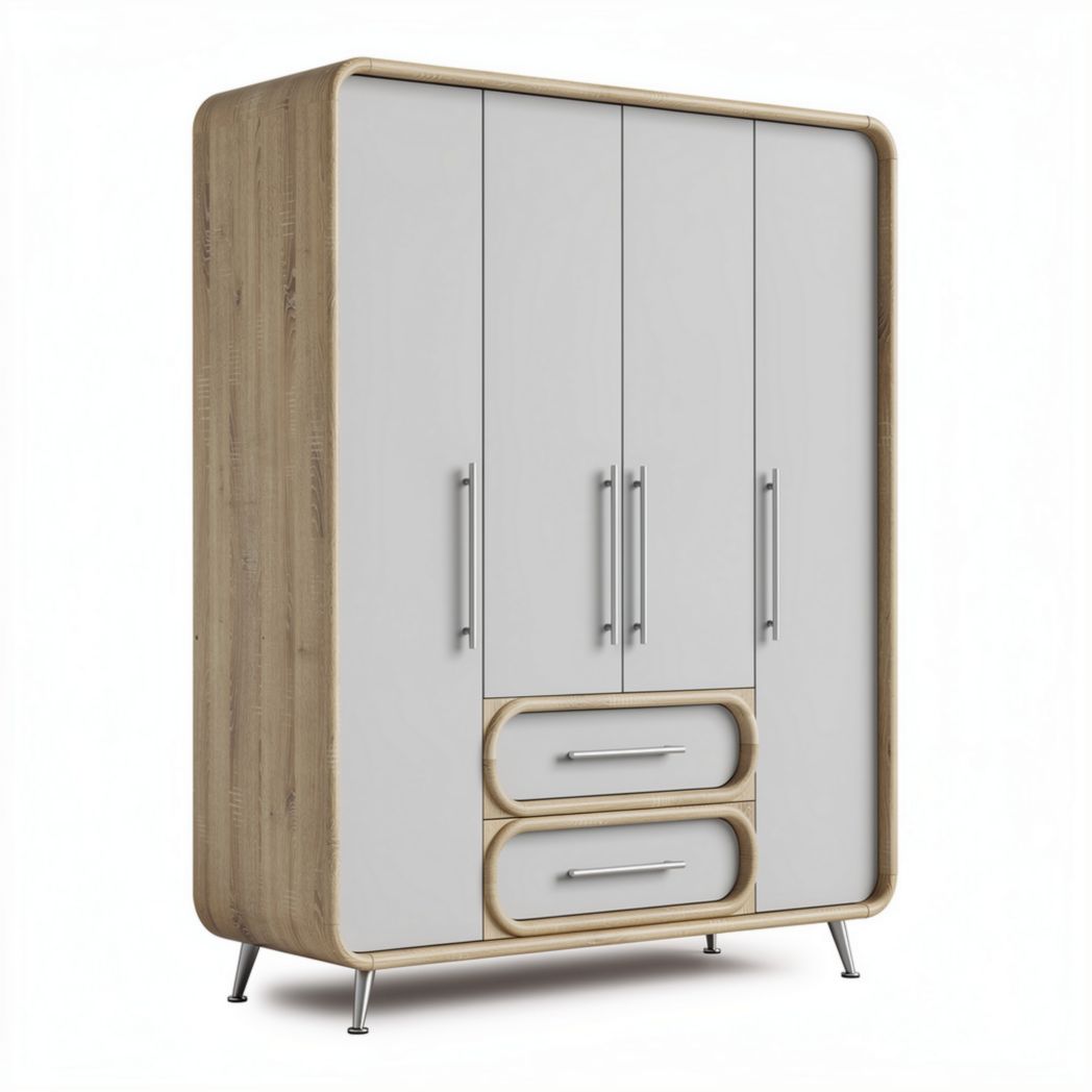 Armario de almacenamiento en madera con puertas en color blanco y cajones de 120 x 50 x 180cm