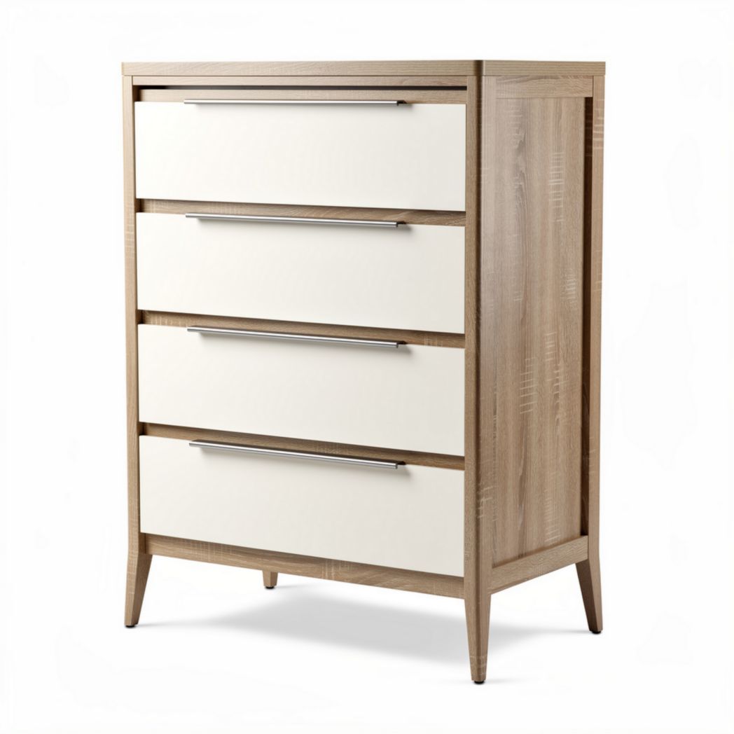 Cómoda de madera con cuatro cajones de color blanco y tamaño 80 x 50 x 100cm