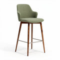 Taburete de cocina tapizado en tejido verde con patas de madera y acero 45 x 45 x 100cm