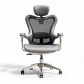Silla ergonómica de oficina con respaldo de malla gris y base de metal 70 x 70 x 120cm