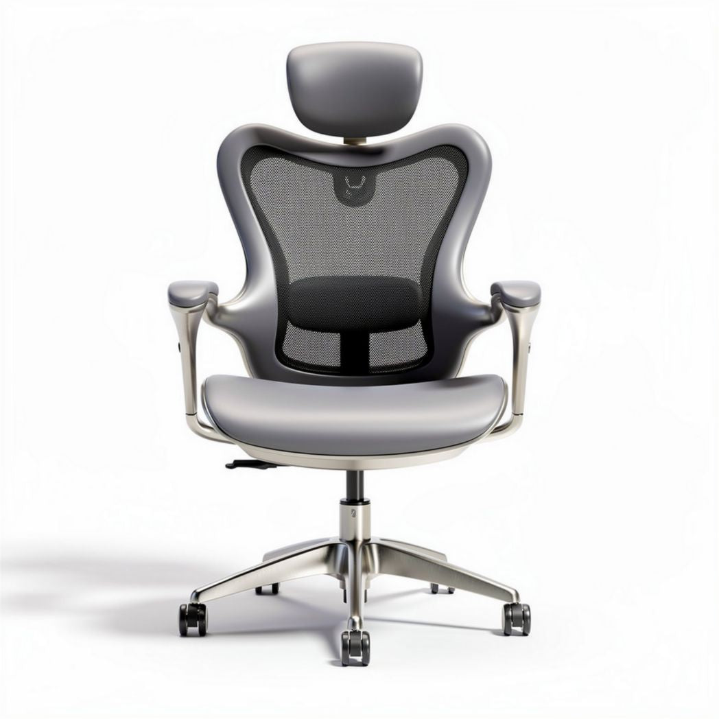 Silla ergonómica de oficina con respaldo de malla gris y base de metal 70 x 70 x 120cm