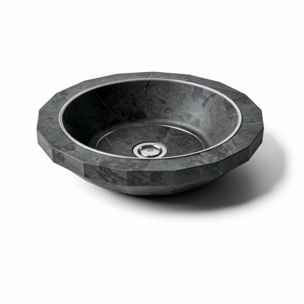 Lavabo de mármol negro 40 x 40 x 12cm para baño o lavabo decorativo