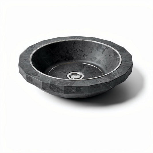 Lavabo de mármol negro 40 x 40 x 12cm para baño o lavabo decorativo