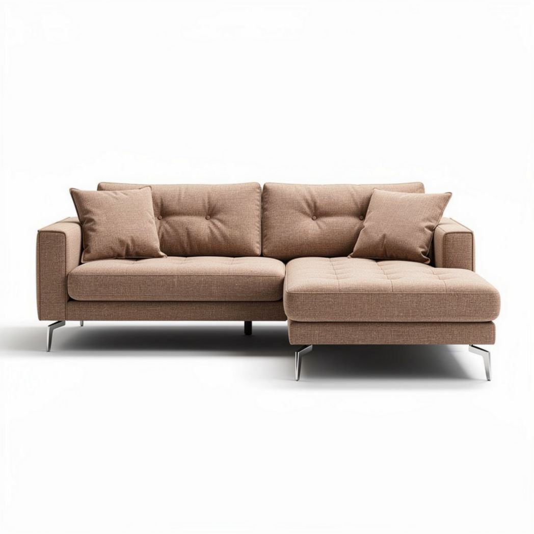 Sofá chaise longue en tela marrón con cojines 200 x 90 x 85cm