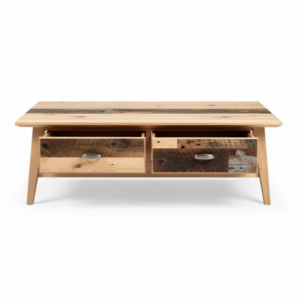 Mesa de centro de madera con dos cajones y diseño rústico 120 x 60 x 40cm