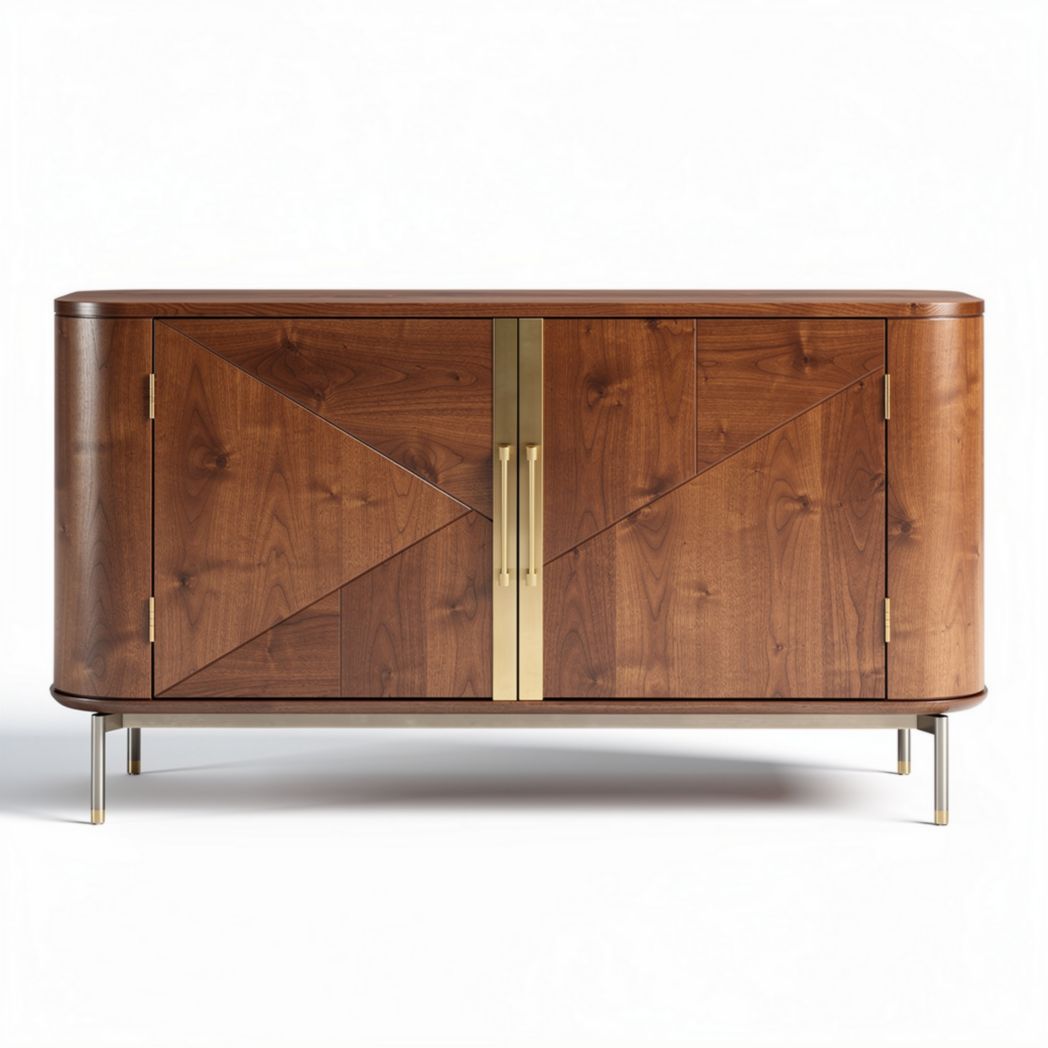 Mueble auxiliar de madera de nogal con puertas de bronce 120 x 45 x 75cm
